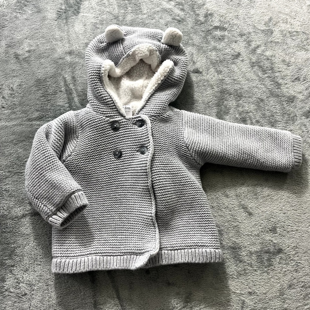 Carters Hooded Sherpa Lined Bear Ear Sweater Coat Grey 18M Unisex